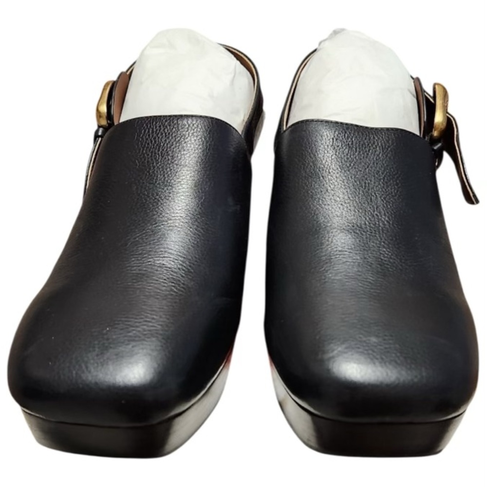 AEROSOLES Black Leather Slingback Platform Mules with Gold Buckle - Picture 9 of 14